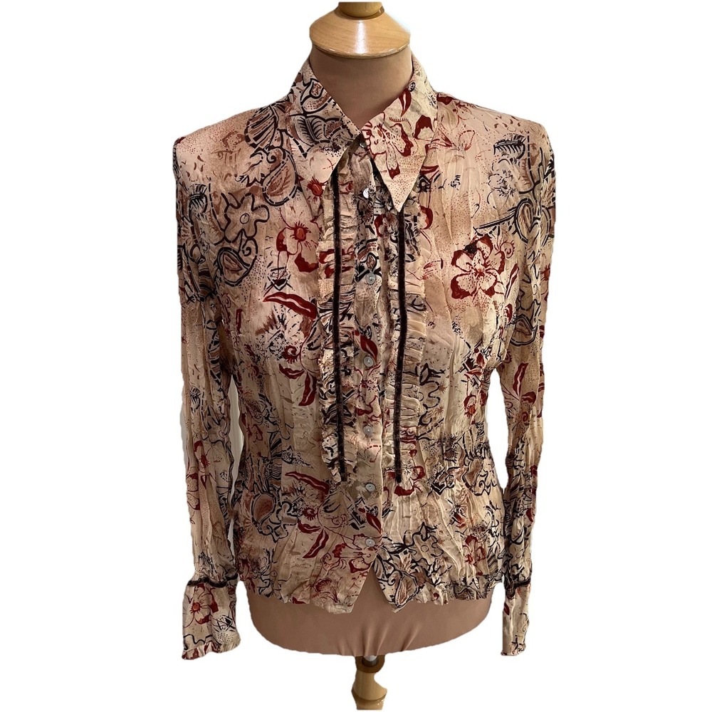 Violet & Claire Women's Crinkle Button Up Blouse Size Size Medium Browns Retro‎